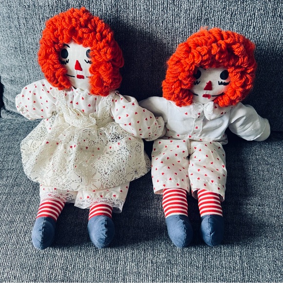 ♥️Vintage Handmade Raggedy Ann & Andy Dolls 14.5” w I Love You Hearts & Clothes - Picture 11 of 11